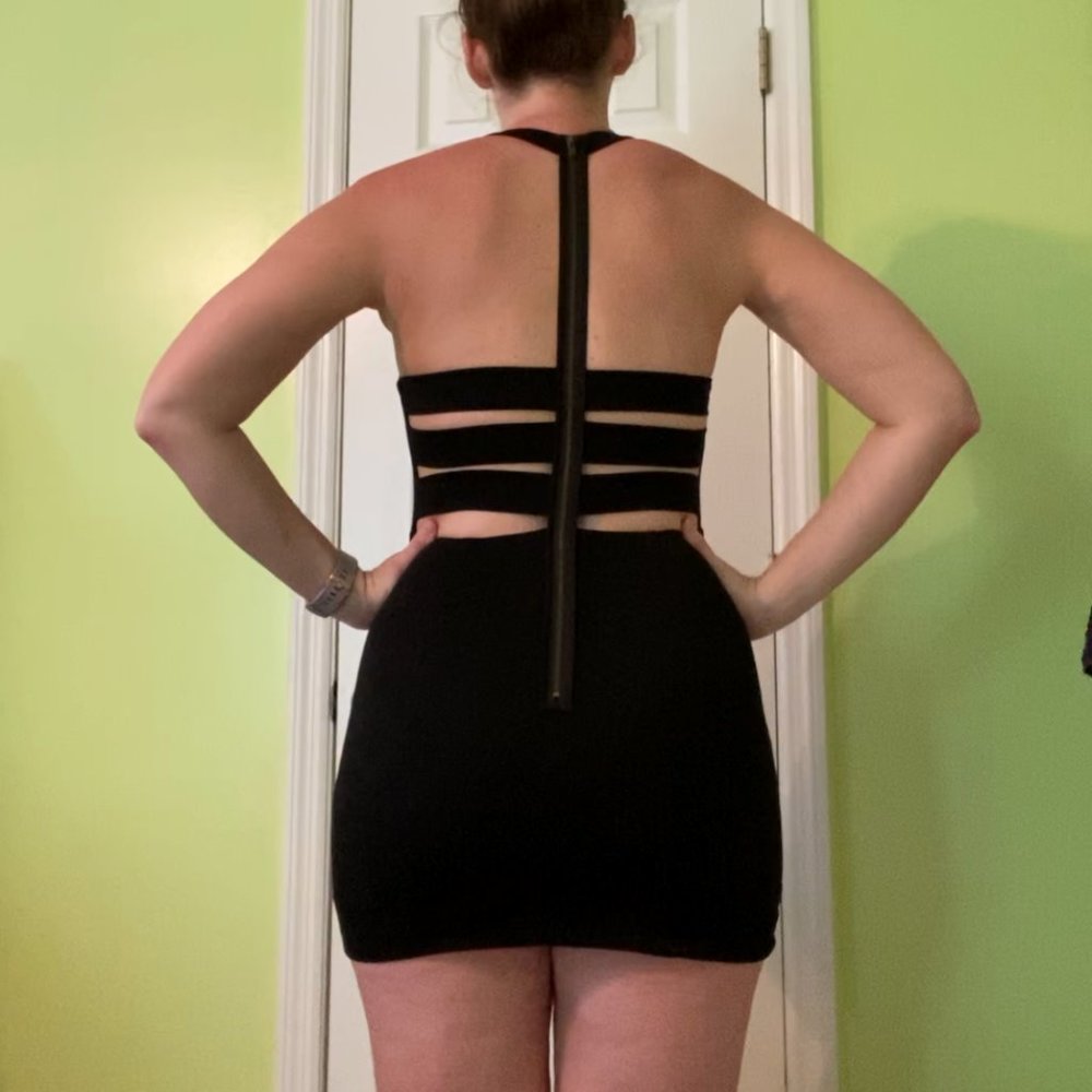 Ark & Co. Medium Black Backless Front Slit Dress